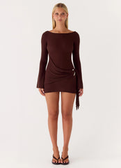 Niella Long Sleeve Wrap Mini Dress - Chocolate