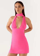 Melisande Scarf Neck Mini Dress - Fuchsia