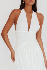 Italia Azure Gathered Waist Maxi Dress White