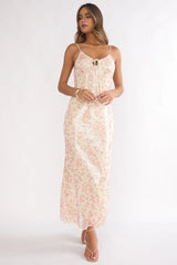 Marielle Bust Tie Sequin Maxi Dress Floral Pink Sage