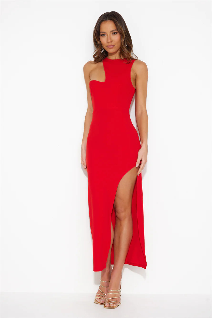 Girl In The Shadow Midi Dress Red