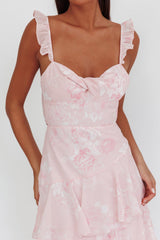 Veda Ruffle Strap Split Maxi Dress Roses Blush