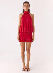 Yelena Backless Mini Dress - Deep Red