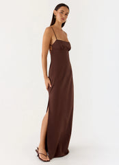 Off The Table Linen Maxi Dress - Chocolate