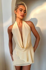 Cleo Plunge Cowl Neck Mini Dress - Yellow
