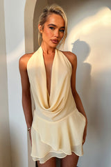 Cleo Plunge Cowl Neck Mini Dress - Yellow