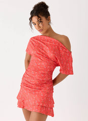 Antonie Mini Dress - Magenta Red Rose