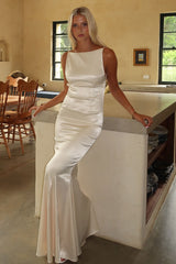 Margot High-Neck Satin Maxi Dress - Yellow