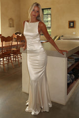 Margot High-Neck Satin Maxi Dress - Yellow